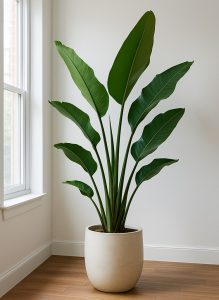 Bird of Paradise plant with glossy leaves