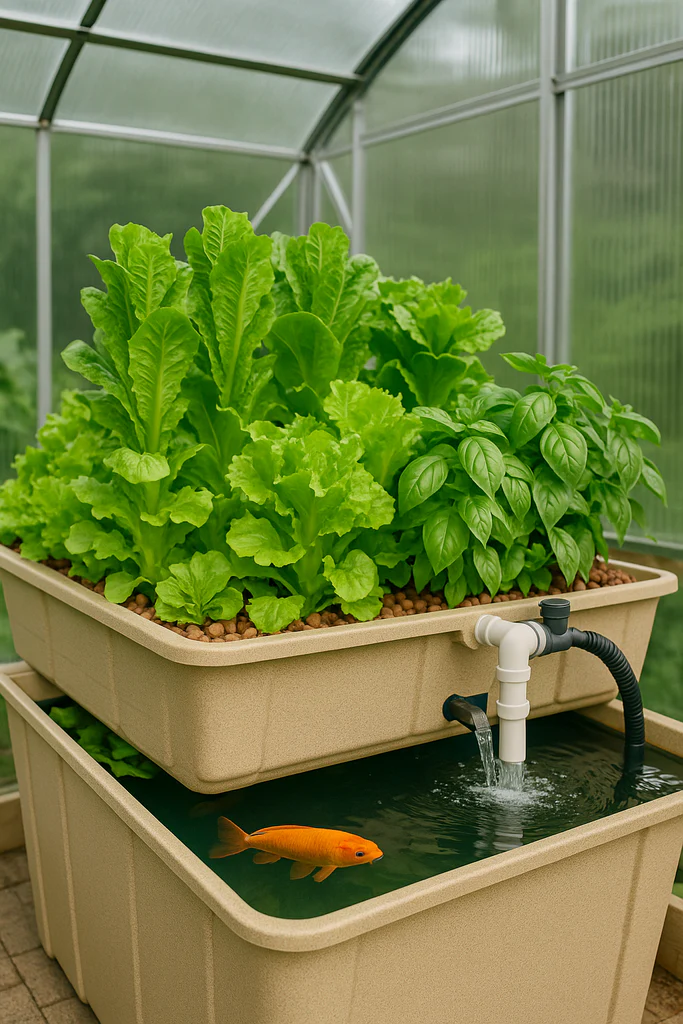 indoor aquaponic gardening system with fish and plants