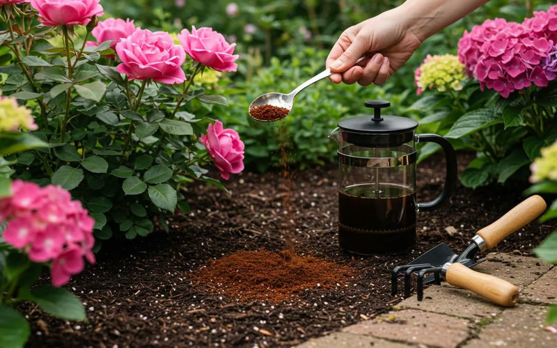 Coffee grounds for indoor plants clumping on damp potting soil