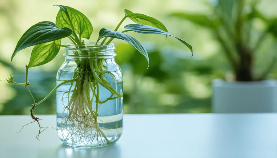 Propagate houseplants in water using glass jars on a bright windowsill.