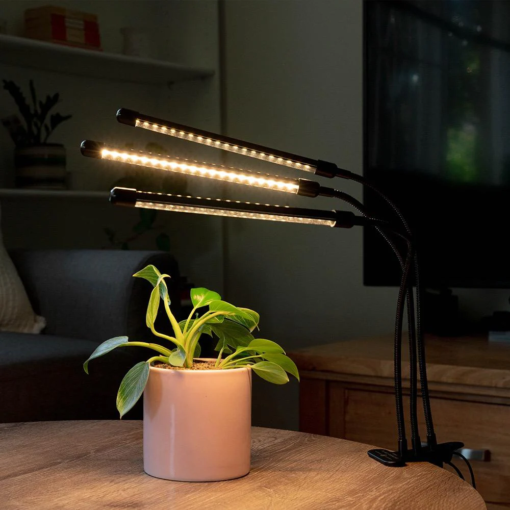 Different types of grow lights for indoor plants including clip-on, bar, and panel lights
